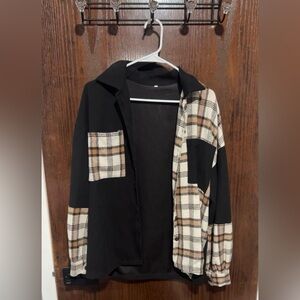 Plaid and Black Button-Up Shirt